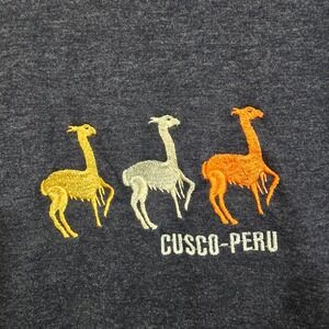 Cler's Art Cusco Peru Llama Embroidered Graphic T Shirt XL Navy Blue 100% Cotton